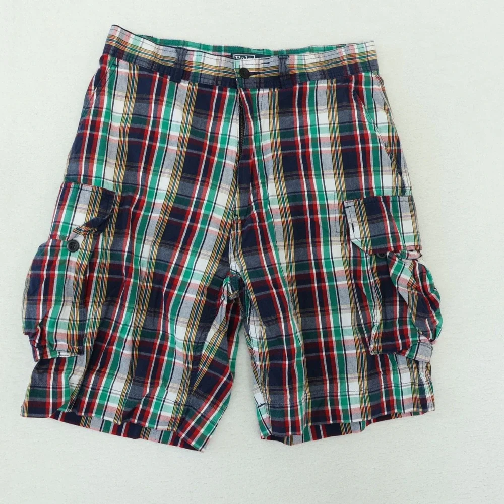 Vintage Polo Ralph Lauren Cargo Shorts Mens 33‎ Multi Madras Plaid 9